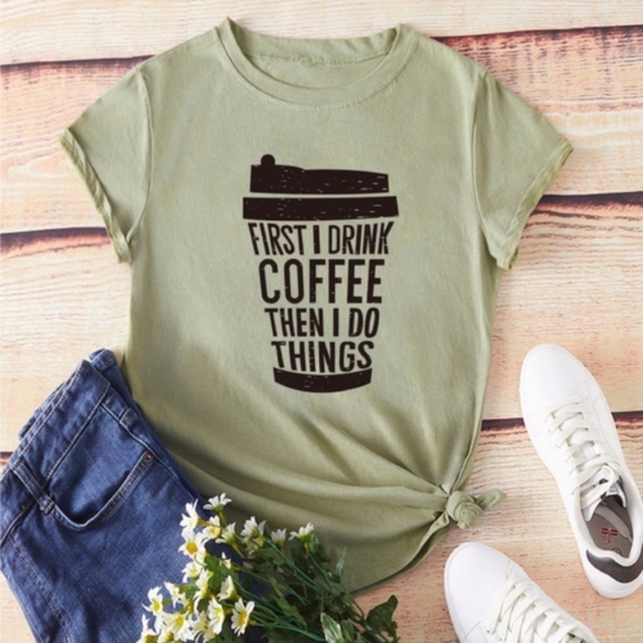 Bellanblue Tops - COFFEE LOVERS graphic tee - OLIVE 